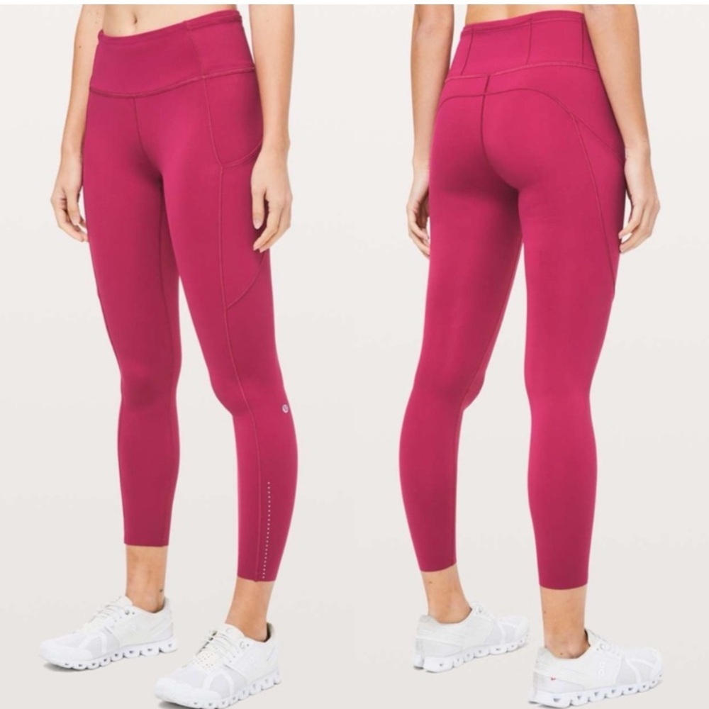 Lululemon Fast & Free 7/8 Tight II *Nulux 25" Violet Red Dark Pink Media Pockets